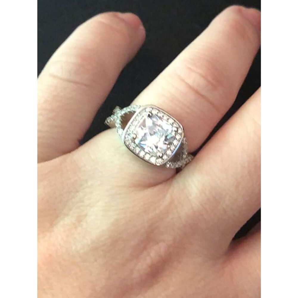 White Platinum Plated with AAA White Diamond Cubic Zirconia Princess Cut Ring - Picture 8 of 9
